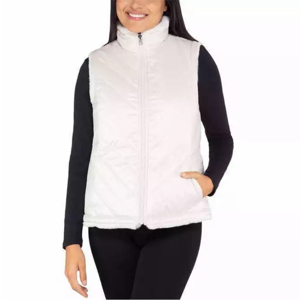 Nicole Miller Reversible Cream Faux Fur Vest